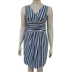 ST JOHN Collection Fall 2018 Silk Stretch Striped Ruched Faux Wrap Dress Size 14